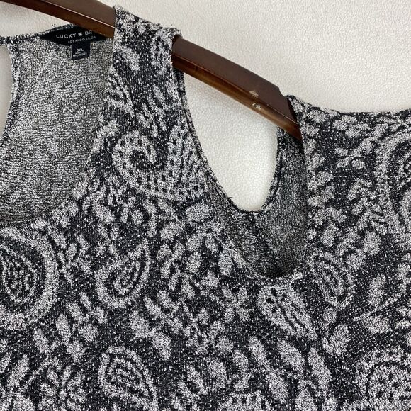 Lucky Brand Womens XL Black Gray Cold Shoulder Paisley Top Boho Flowy Romantic - Picture 12 of 16